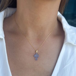 Μενταγιόν Κ18 χρυσό σταυρός με blue topaz - G930410BT