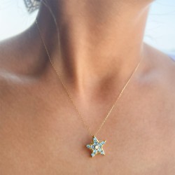 Μενταγιόν Κ18 χρυσό με Blue Topaz και διαμάντι - F126454