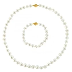 Σετ Κ14 χρυσό κολιέ και βραχιόλι με λευκά μαργαριτάρια - S124044