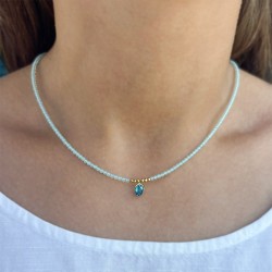 Κολιέ με Κ14 χρυσά στοιχεία, aqua και blue topaz - F124158AQ