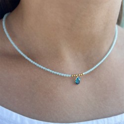 Κολιέ με Κ14 χρυσά στοιχεία, aqua και blue topaz - F124158AQ