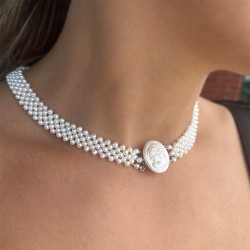 Κολιέ με Κ18 χρυσό κούμπωμα Cameo και λευκά μαργαριτάρια - M318047C
