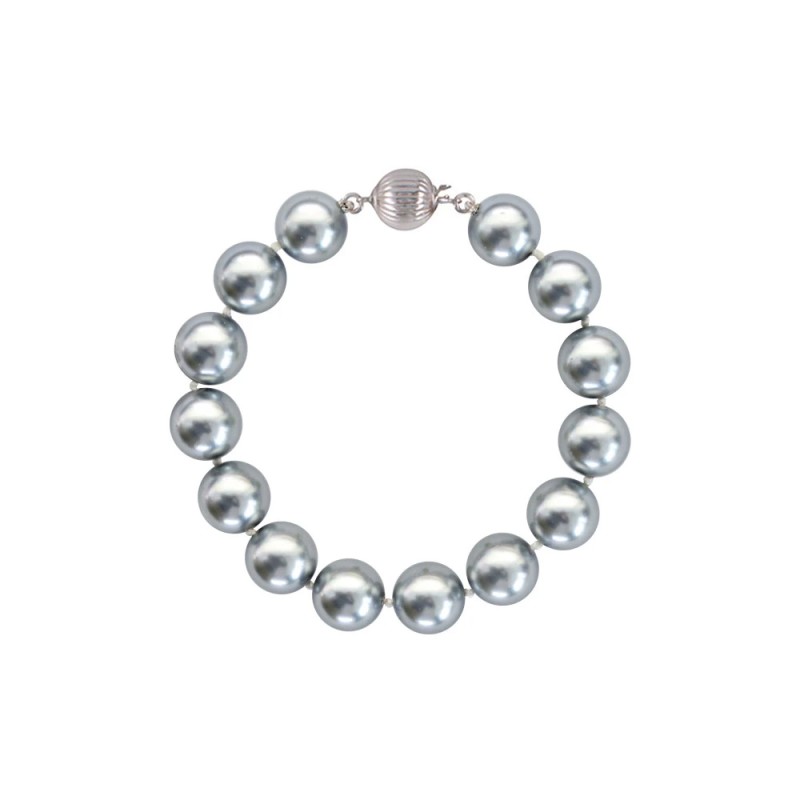 Βραχιόλι με 925 ασημένιο κούμπωμα και  γκρι Shell Pearl 12mm - M120896G