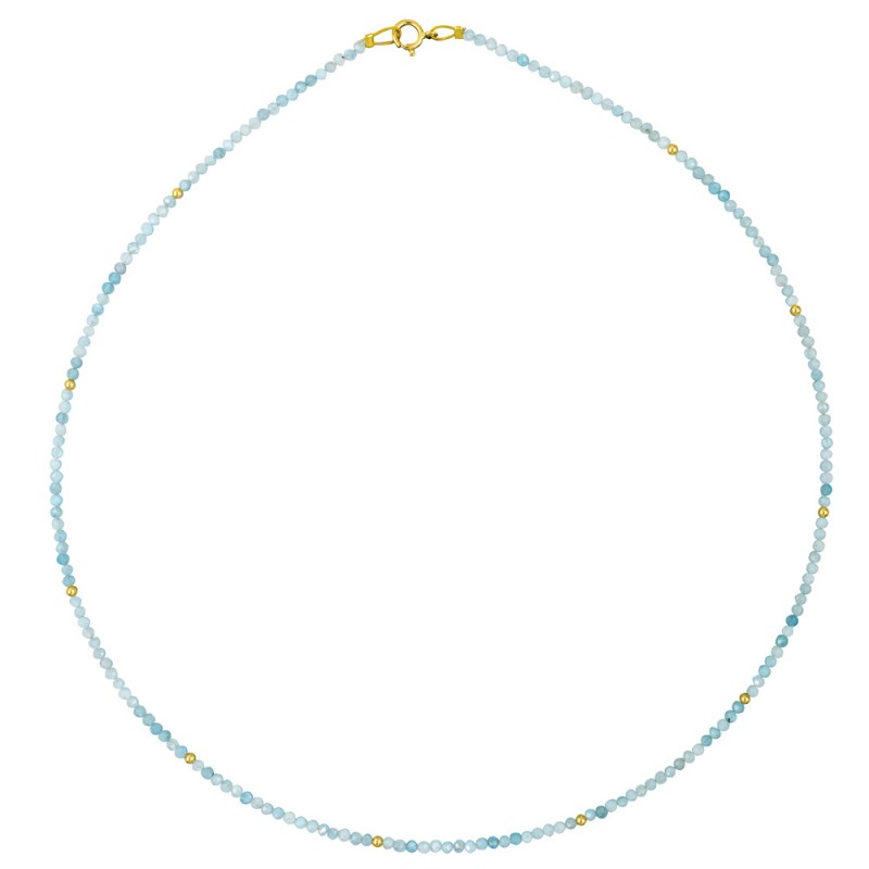Κολιέ με Κ14 χρυσά στοιχεία και aqua - F123732AQ