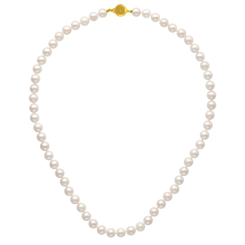 Κολιέ με Κ18 χρυσό κούμπωμα και λευκά μαργαριτάρια - M123949