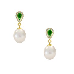 Σκουλαρίκια 925 ασημένια με λευκά μαργαριτάρια και ζιργκόν - S126269