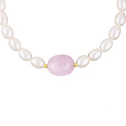 Βραχιόλι με Κ14 στοιχεία, μαργαριτάρια και rose quartz - B126332R