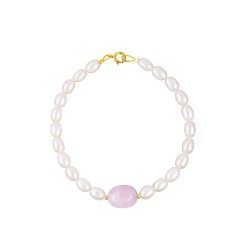 Βραχιόλι με Κ14 στοιχεία, μαργαριτάρια και rose quartz - B126332R