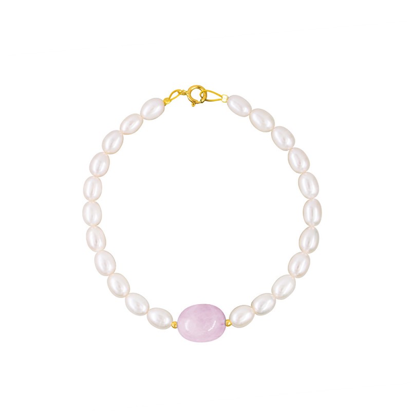 Βραχιόλι με Κ14 στοιχεία, μαργαριτάρια και rose quartz - B126332R