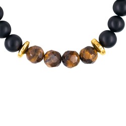 Βραχιόλι με ημιπολύτιμο λίθο black agate, tiger eye και αιματίτη χρυσού χρωματισμού - B126338