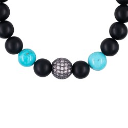 Βραχιόλι με ημιπολύτιμο λίθο black agate, τιρκουάζ και σφαίρα με ζιργκόν - B126340