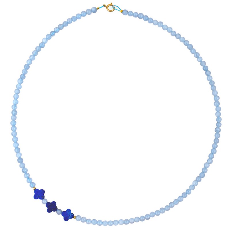 Κολιέ με Κ14 χρυσό κούμπωμα, aqua και λάπις - F126344