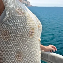 Γιλέκο από μαργαριτάρια F.WP. λευκά και σομόν - V126380