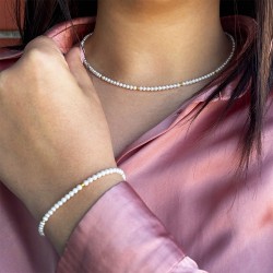 Σετ κολιέ και βραχιόλι με Κ14 χρυσά στοιχεία και λευκά στρόγγυλα μαργαριτάρια - S126308