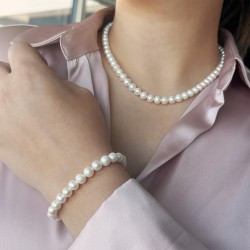 Σετ κολιέ και βραχιόλι με Κ14 χρυσό κούμπωμα και λευκά μαργαριτάρια 7-8 χιλιοστών - S126172 