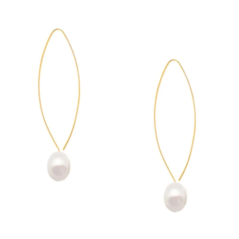 Σκουλαρίκια Κ14 χρυσά με λευκά μαργαριτάρια - F126196