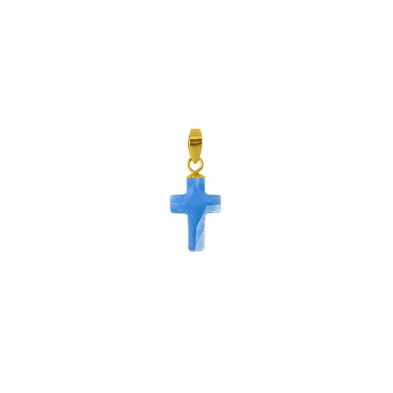 Μενταγιόν Κ18 χρυσό σταυρός με blue topaz - G930410BT