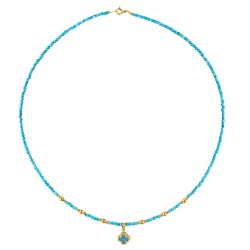 Κολιέ με Κ14 χρυσά στοιχεία και τιρκουάζ - F125926