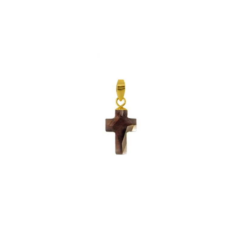 Μενταγιόν Κ18 χρυσό σταυρός με smoked quartz - G930410SQ