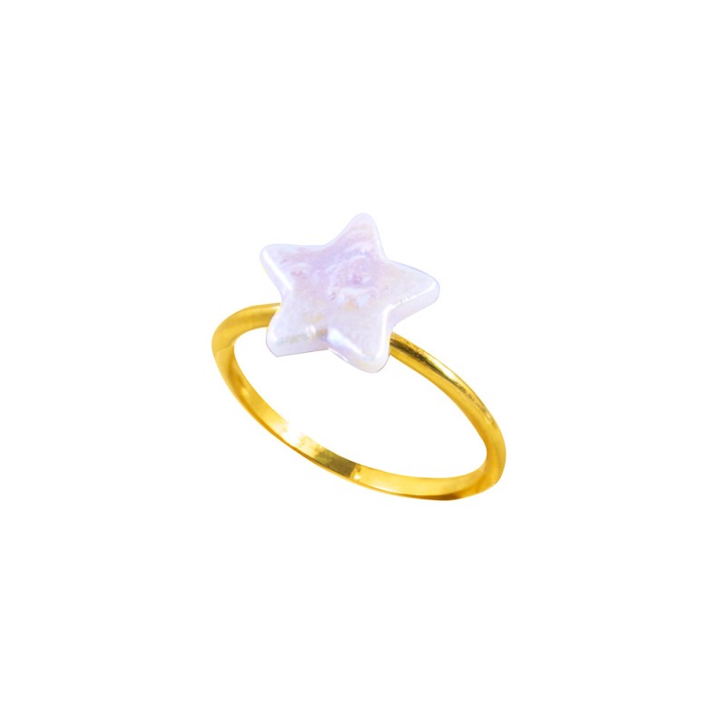 Δαχτυλίδι Κ14 χρυσό με Mother of Pearl σε σχήμα αστέρι - R125898