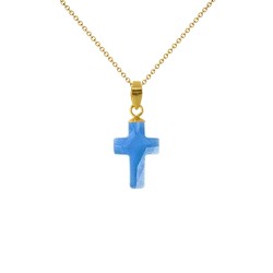 Μενταγιόν Κ18 χρυσό σταυρός με blue topaz - G930410BT
