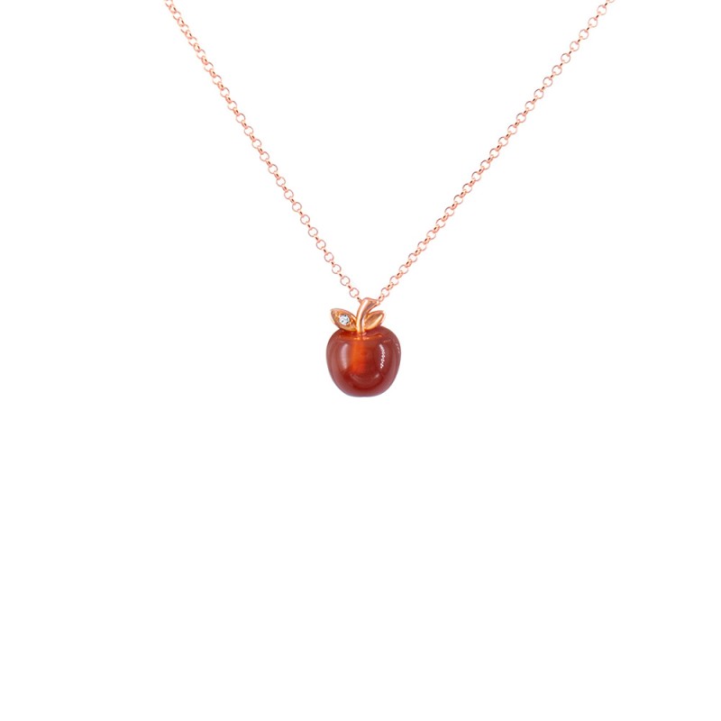 Κολιέ με Κ18 ροζ χρυσή αλυσίδα και agate - F125784