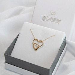 Κολιέ με Κ18 χρυσή αλυσίδα και μενταγιόν καρδιά με διαμάντια - F125721