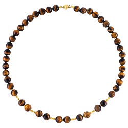 Κολιέ με Κ18 χρυσά στοιχεία, tiger eye και Κ14 χρυσό κούμπωμα - F125860