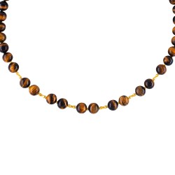 Κολιέ με Κ18 χρυσά στοιχεία, tiger eye και Κ14 χρυσό κούμπωμα - F125860
