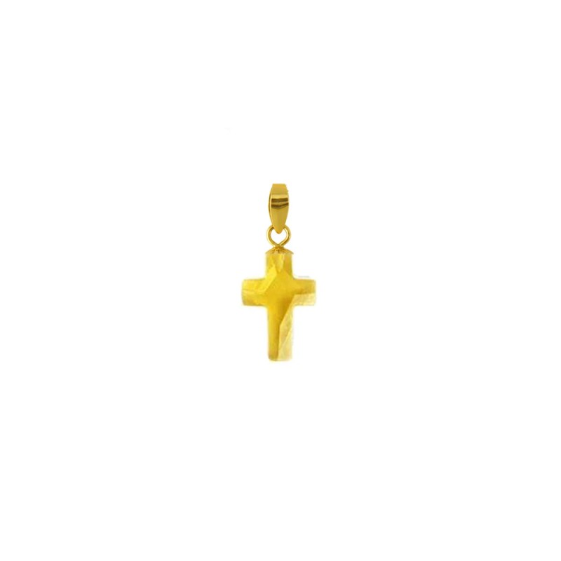 Μενταγιόν Κ18 χρυσό σταυρός με lemon quartz- G930410L