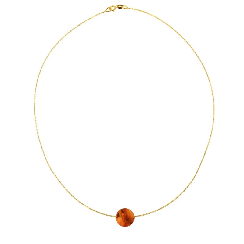 Κολιέ με Κ14 χρυσή αλυσίδα και Amber - F124237AMB 