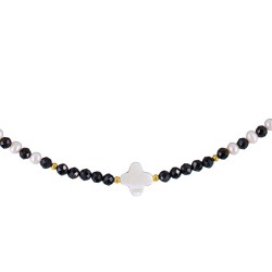 Κολιέ με Κ14 χρυσά στοιχεία, spinel, μαργαριτάρια και μενταγιόν - F125636