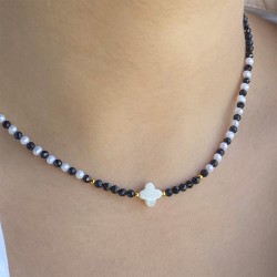 Κολιέ με Κ14 χρυσά στοιχεία, spinel, μαργαριτάρια και μενταγιόν - F125636