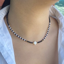 Κολιέ με Κ14 χρυσά στοιχεία, spinel, μαργαριτάρια και μενταγιόν - F125636
