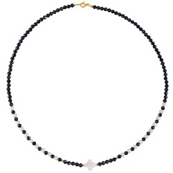 Κολιέ με Κ14 χρυσά στοιχεία, spinel, μαργαριτάρια και μενταγιόν - F125636