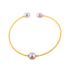 Βραχιόλι με σομόν μαργαριτάρια και επιχρυσωμένο μέταλλο - S125570S