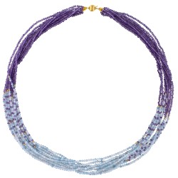 Κολιέ με Κ14 χρυσό κούμπωμα, Aqua και Amethyst- F125555
