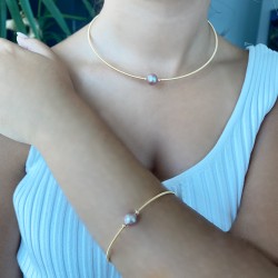Σετ με σομόν μαργαριτάρια και επιχρυσωμένο μέταλλο - F125569S