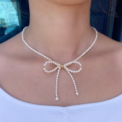 Κολιέ με Κ14 χρυσά στοιχεία και λευκά μαργαριτάρια - F125513