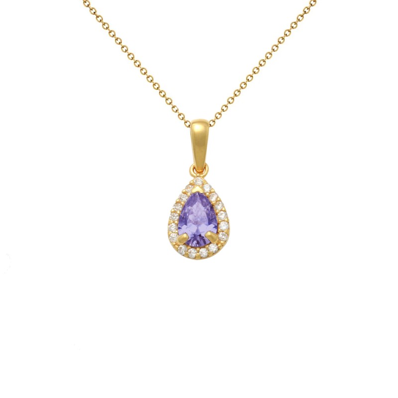 Κολιέ Κ14 χρυσό με Amethyst και ζιργκόν - F124536AMN