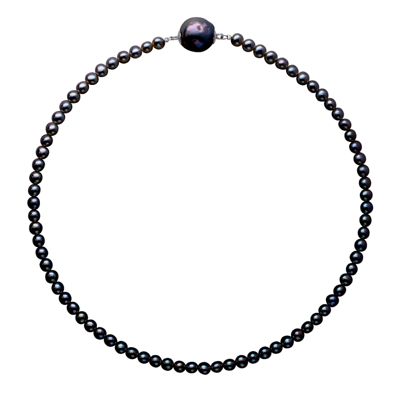 Κολιέ με μαύρα μαργαριτάρια και ατσάλινο μαγνητικό κούμπωμα - S125321B