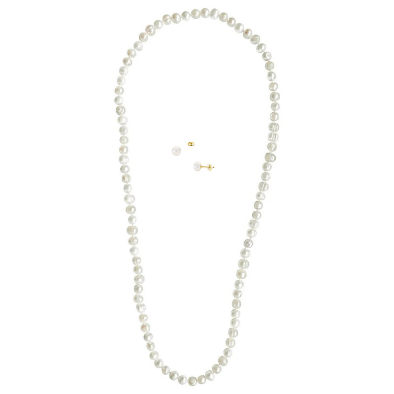 Σετ κολιέ και σκουλαρίκια με λευκά μαργαριτάρια σε χρυσό Κ14 - M123465WS