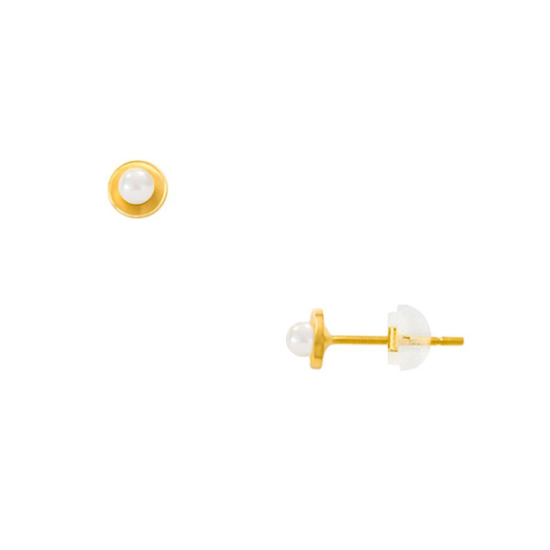 Σκουλαρίκια Κ14 χρυσά με Q.T.V. Akoya λευκό μαργαριτάρι - F124530