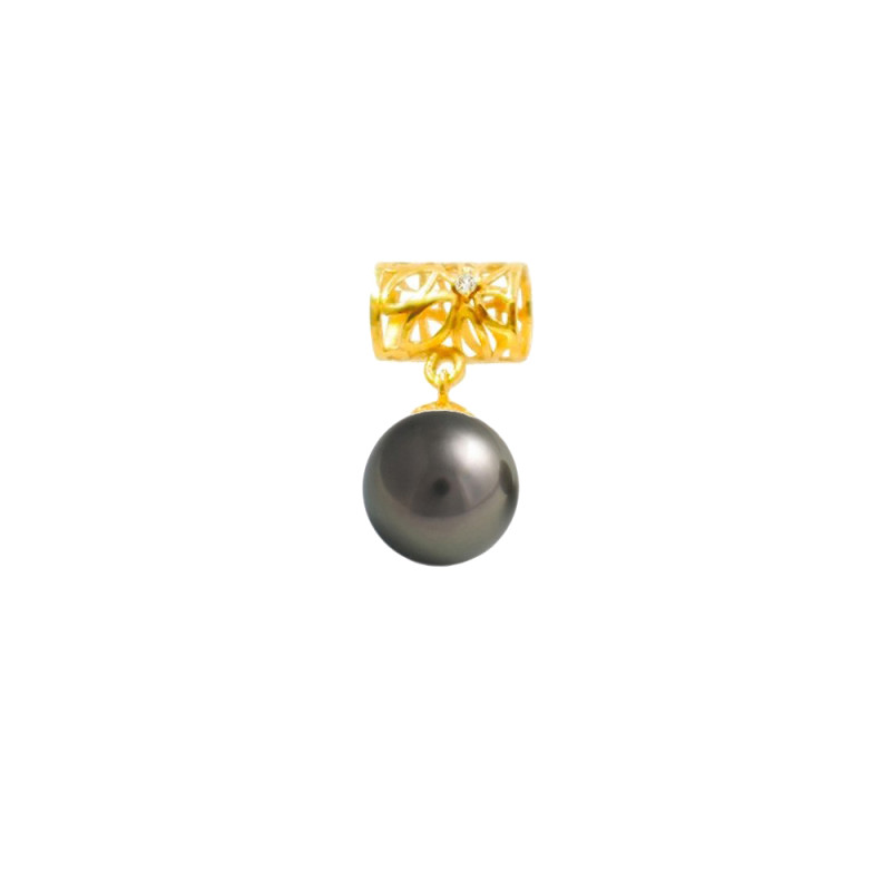 Μενταγιόν Κ18 χρυσό με μαύρο μαργαριτάρι και διαμάντι - M125080B
