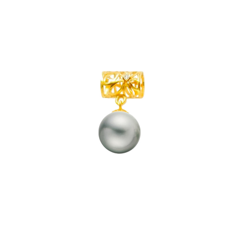 Μενταγιόν Κ18 χρυσό με γκρι μαργαριτάρι και διαμάντι - M125080G