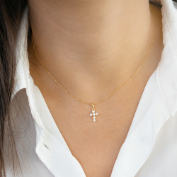 Μενταγιόν σταυρός Κ14 χρυσός με λευκά μαργαριτάρια - F124539 Μενταγιόν σταυρός Κ14 χρυσός με λευκά μαργαριτάρια - F124539