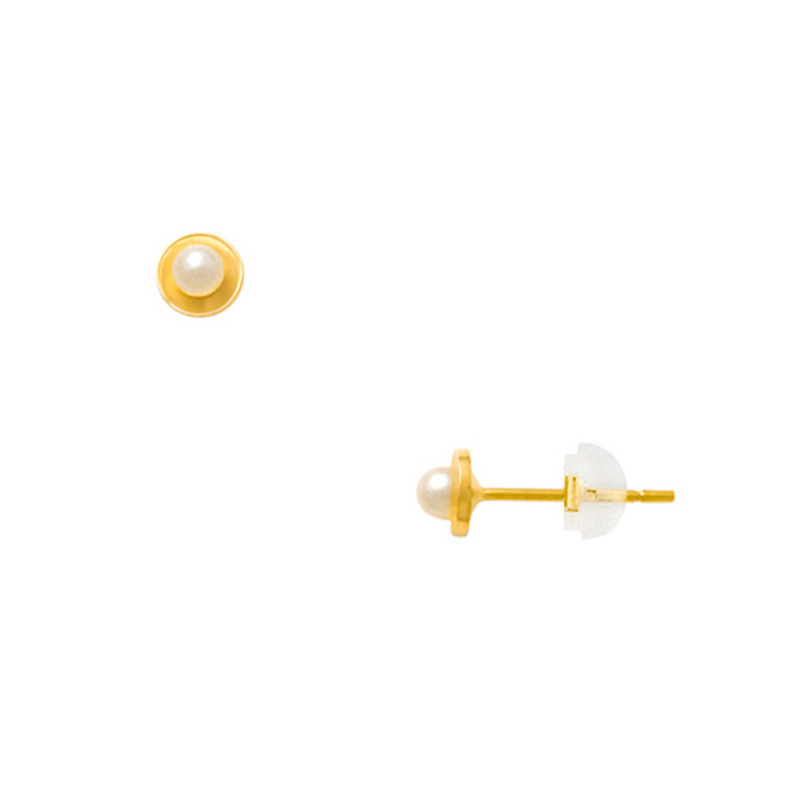 Σκουλαρίκια Κ14 χρυσά με Q.T.V. Akoya λευκό μαργαριτάρι και ζιργκόν - F124530