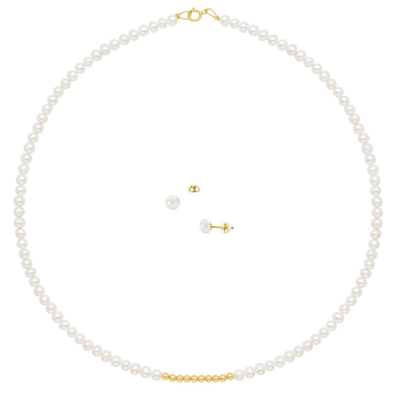 Σετ κολιέ και σκουλαρίκια με Κ14 χρυσά στοιχεία και λευκά μαργαριτάρια - F042120S