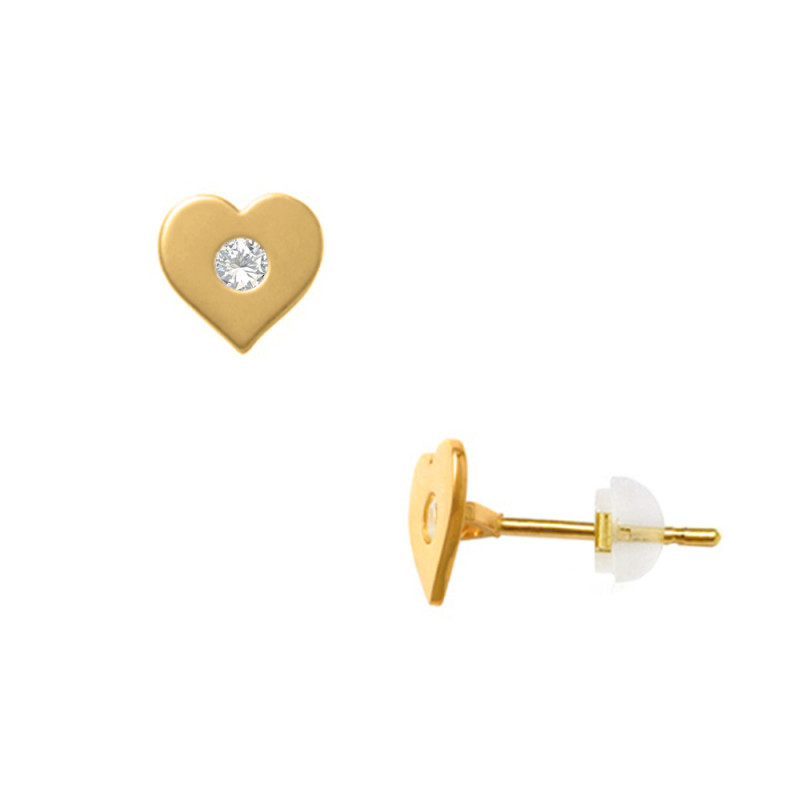 Σκουλαρίκια χρυσά Κ14 με ζιργκόν σε σχήμα καρδιά - F124520