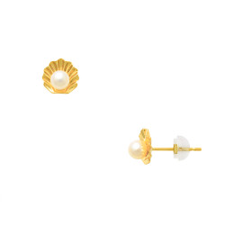 Σκουλαρίκια Κ14 χρυσά με λευκό μαργαριτάρι Q.T.V. - F124524